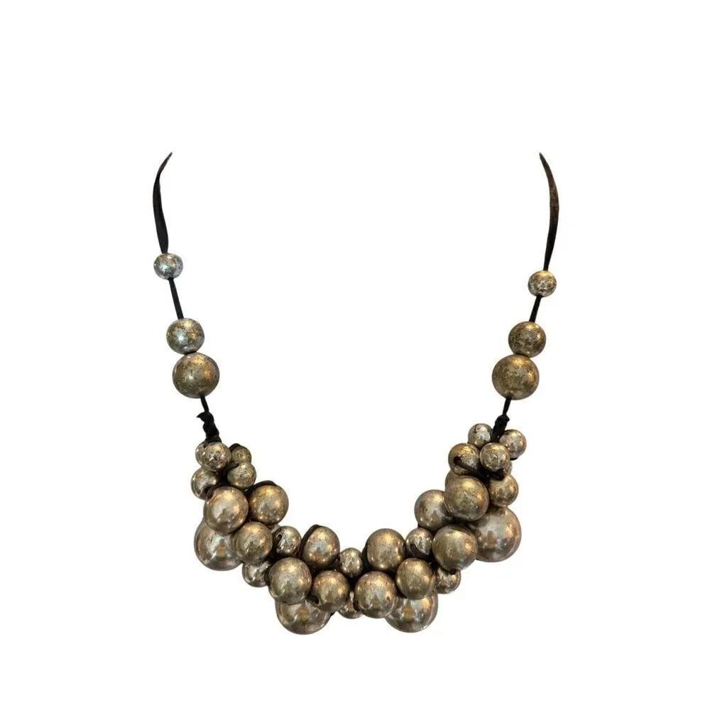 Anthropologie metal ball beaded bow tie statement necklace